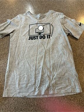 Nike Gray Dri-FIT Crewneck Graphic Tee with Black Stripe